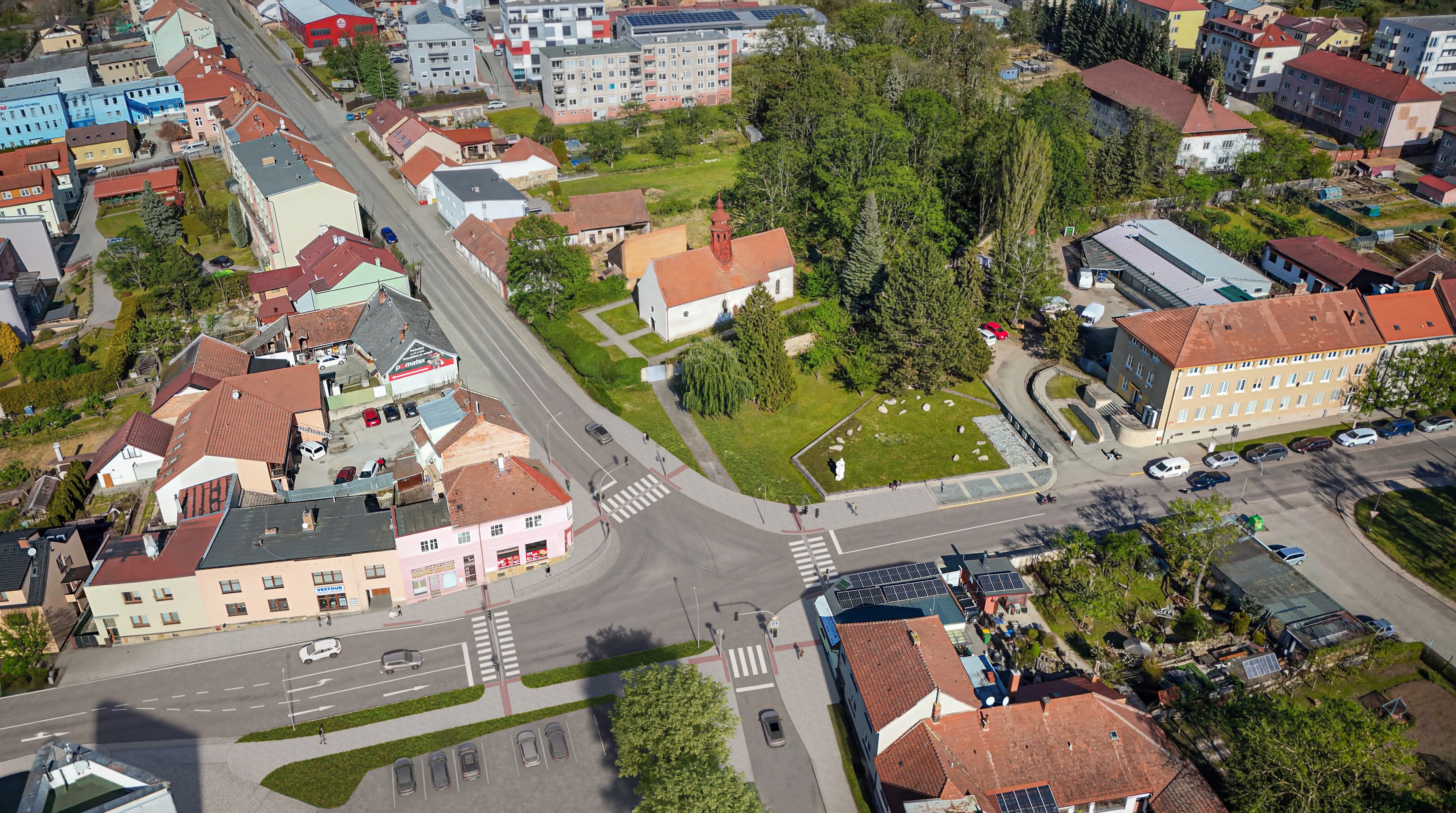 Takto by vypadala křižovatka pod poštou, pokud by se město rozhodlo pro variantu světelně řízené křižovatky.